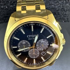 Men's Gold (WOT) Black Faced Citizen Echo Drive Chronograph with Date